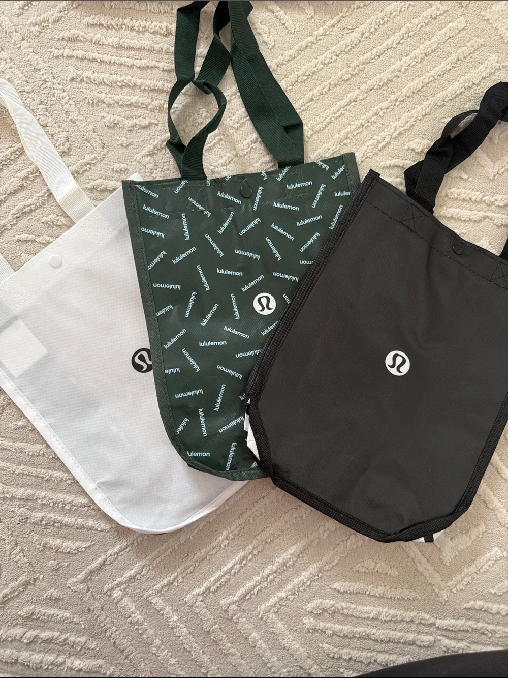 lululemon athletica Tote Trio in Black, White, and Dark Green